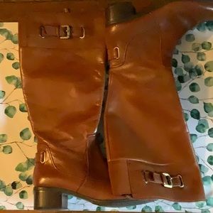 Bandolino Tan Leather Wide Calf Riding Boots 7.5